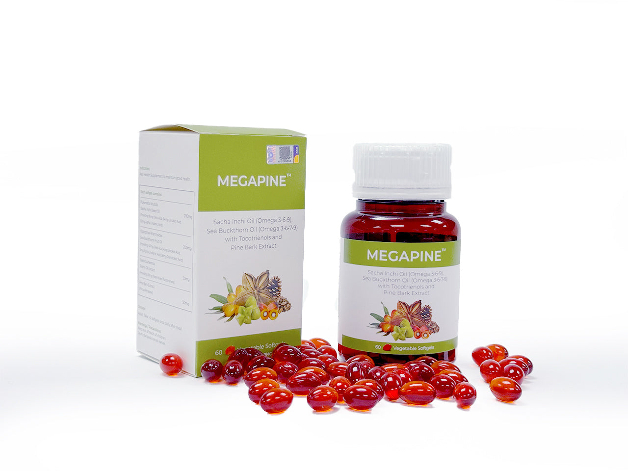 Sacha Inchi Oil (Omega 3•6•9), Sea Buckthorn Oil (Omega 3•6•7•9) with Tocotrienols and Pine Bark Extract